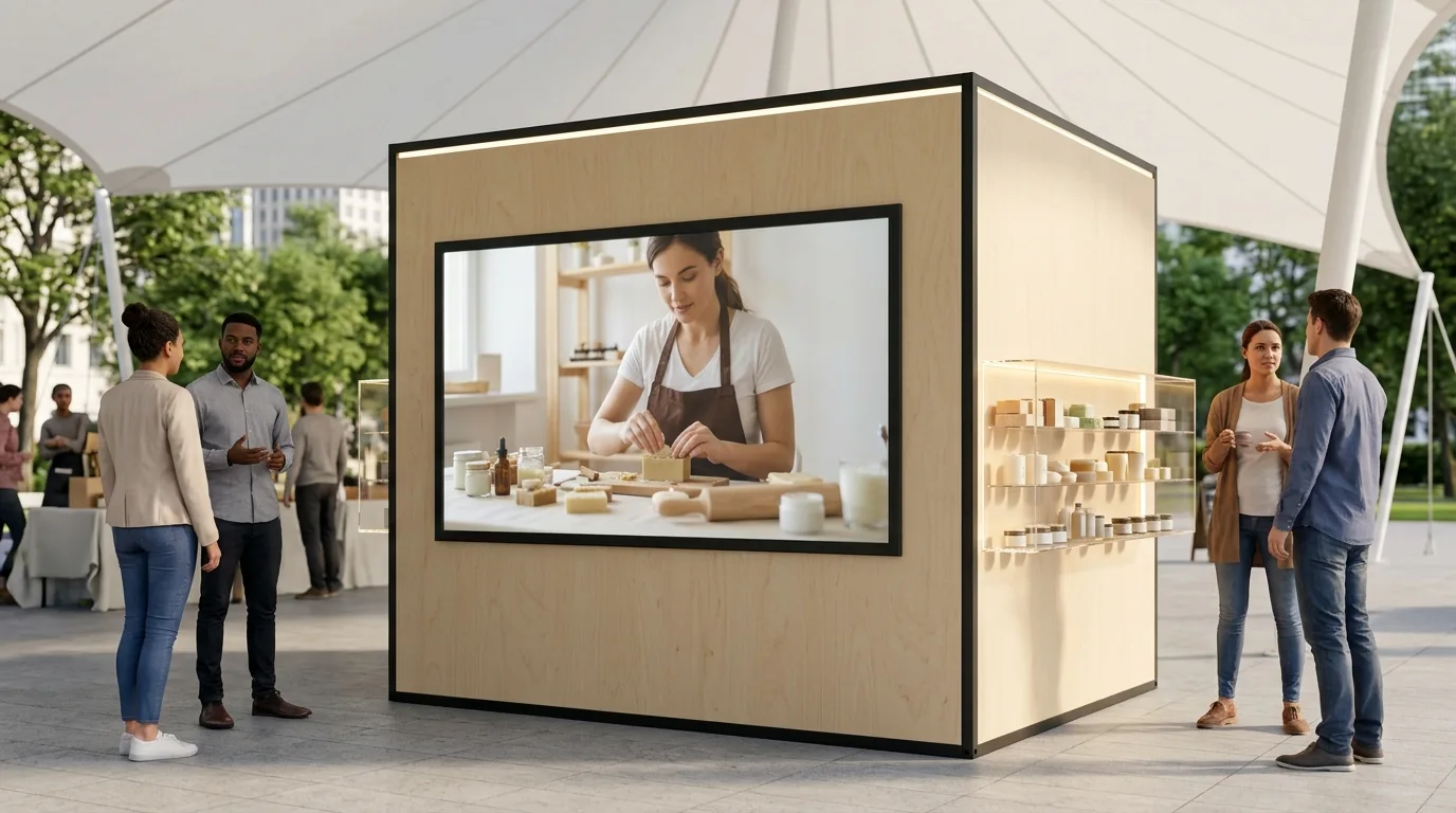 Render ilustrativo: módulo comercial con vitrina